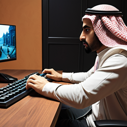 Home 14 A highly detailed, cinematic shot featuring an experienced Arab Lineage 2 player, deeply engrossed in a gaming session. The player, seated at a modern gaming desk, exhibits a calm and focused expression, reflecting years of mastery and problem-solving. On the monitor, a vibrant Lineage 2 raid or grand siege is unfolding smoothly, showcasing optimal performance. Subtle elements like a vintage Lineage 2 game box or a stack of worn-out troubleshooting notes on the desk hint at the player's long and challenging journey. The background incorporates elements of a comfortable yet sophisticated gaming setup, possibly with subtle Arabic geometric patterns or decor, creating an atmosphere of dedication and triumphant expertise. Emphasize realistic rendering with a touch of high fantasy, digital art style.